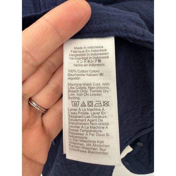 J. Crew Cotton Gauze Button Down Navy Blue Long Sleeve Top Blouse Size M - Picture 6 of 7